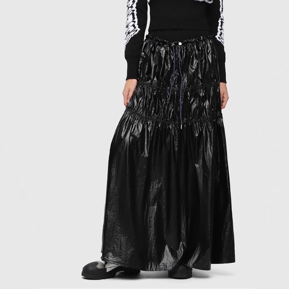 DIESEL O-LIN Tiered Nylon Drawstring Maxi Skirt - Picture 3 of 9